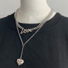 Love Lettering Heart Pendant Layered Alloy Necklace Silver - One Size