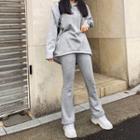 Set: Dip-back Fleece-lined Hoodie + Boot-cut Pants