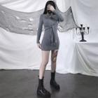 Long-sleeve Tie-front Mini Dress