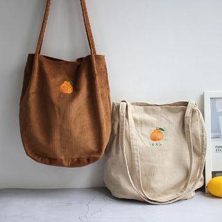 Embroidered Fruit Corduroy Bucket Bag