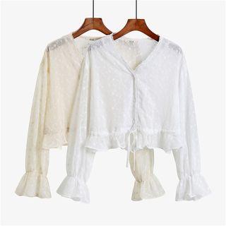 V-neck Drawstring Waist Chiffon Blouse