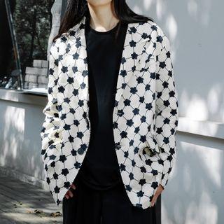 Floral & Argyle Print Blazer