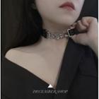Lettering Faux Leather Choker Silver Lettering - Black - One Size