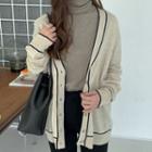 V-neck Piped Boxy Cardigan Beige - One Size