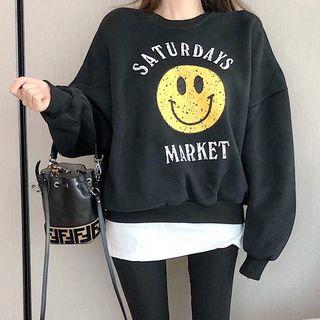 Smiley Face Sweatshirt / Leggings Inset Mini Skirt