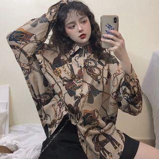 Long-sleeve All-over Print Chiffon Shirt