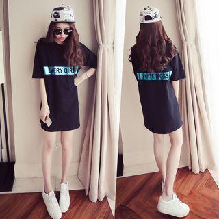 Elbow-sleeve Letter Oversize T-shirt