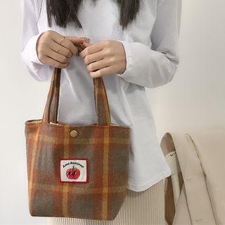 Applique Plaid Handbag Plaid - Tangerine & Gray - One Size