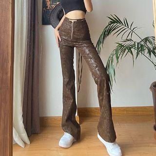 High Waist Faux Leather Bootcut Pants
