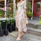 Floral Chiffon Long Empire Dress Ivory - One Size