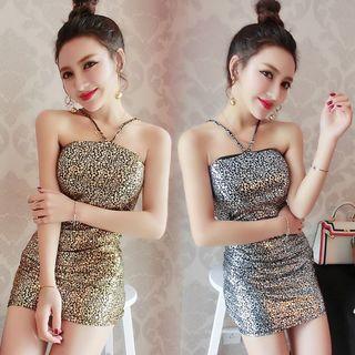 Off-shoulder Spaghetti-strap Sleeveless Halter Dress