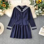 Sailor-collar Long-sleeve A-line Shirtdress