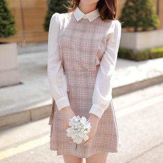 Contrast-collar Wrap-front Plaid Shirtdress