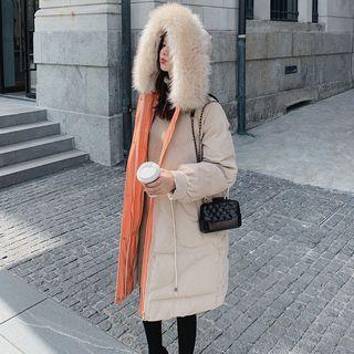 Furry Trim Corduroy Hooded Padded Midi Coat