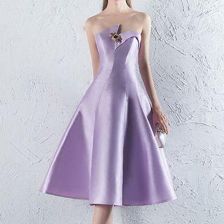 Plain Off-shoulder Bridesmaid Dress