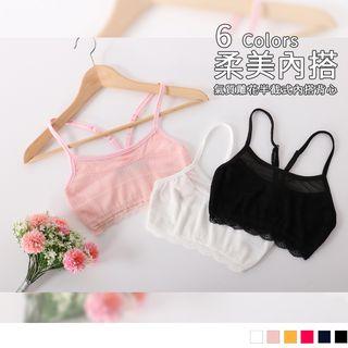 Spaghetti-strap Cross Back Mesh Panel Cropped Top
