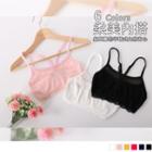 Spaghetti-strap Cross Back Mesh Panel Cropped Top