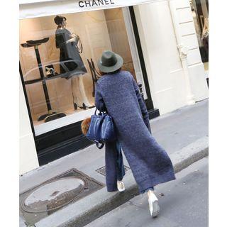 Slit-side Wool Blend Long Cardigan