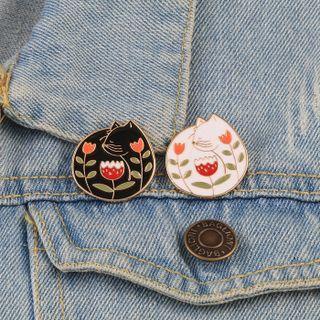 Flower & Cat Alloy Brooch