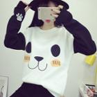 Panda Print Color Block Sweatshirt
