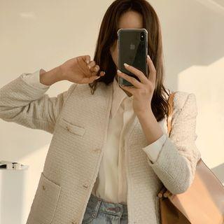 V-neck Tweed Jacket Ivory - One Size
