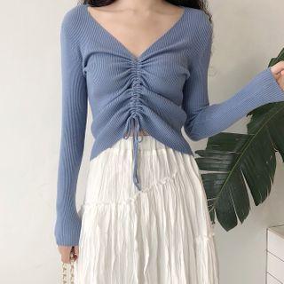 Drawstring Ruched Cropped Knit Top