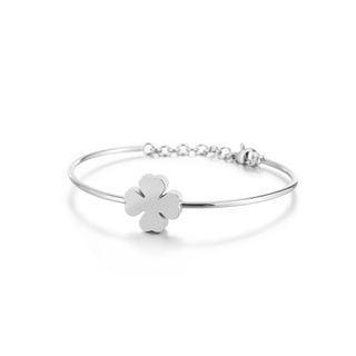 Simple And Fashion Four-leafed Clover 316l Stainless Steel Bangle Silver - One Size
