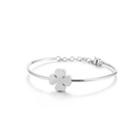 Simple And Fashion Four-leafed Clover 316l Stainless Steel Bangle Silver - One Size