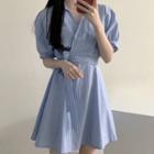 Tie-waist Striped Mini A-line Shirtdress