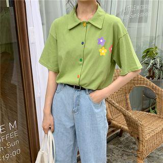 Flower Print Short Sleeve Polo Shirt