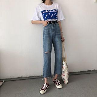 Straight-cut Slit Jeans