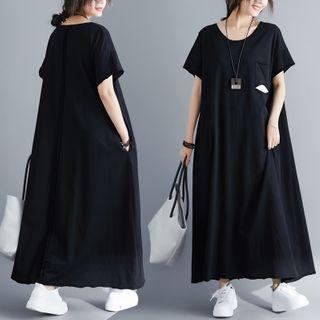 Short-sleeve A-line Knit Maxi Dress