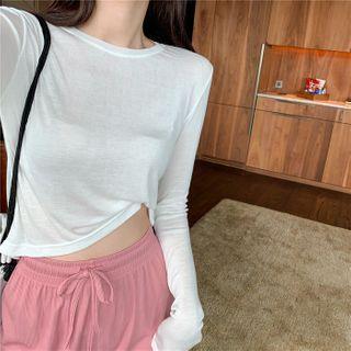 Plain Long-sleeve T-shirt / Drawstring-waist Wide-leg Pants