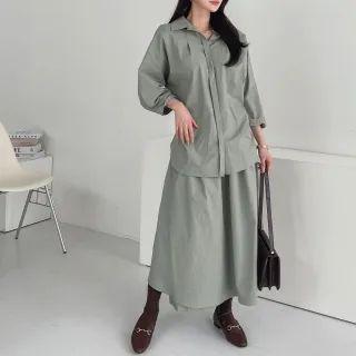 Hidden-button Flared Maxi Shirtwaist Dress