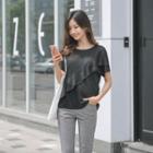 Ruffle-trim Linen T-shirt