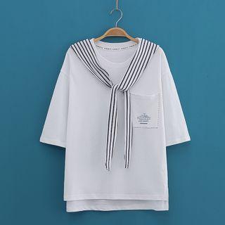Pocket-front Striped Strap Short-sleeve Tee