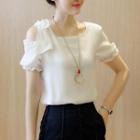Short Sleeve Bow Accent Chiffon Blouse