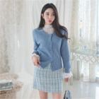 Scallop-edge Rib-knit Cardigan