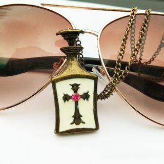 Cross Rhinestone Pendant Alloy Necklace Bronze - One Size