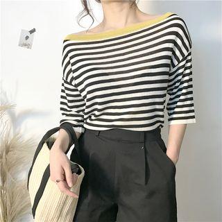 Off-shoulder Contrast-trim Stripe Top