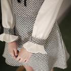 Mock Two-piece Puff-sleeve Tweed Dress