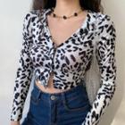 Leopard Print V-neck Long-sleeve Cropped Cardigan