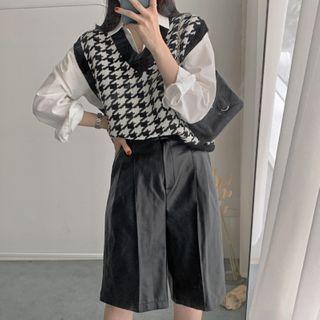 Wide Pleather Bermuda Shorts