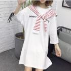 Lettering T-shirt Dress With Striped Detachable Hood