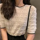 Short-sleeve Heart Detail Pointelle Knit Top White - One Size