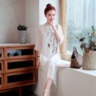 Traditional Chinese 3/4-sleeve Embroidered Midi Dress