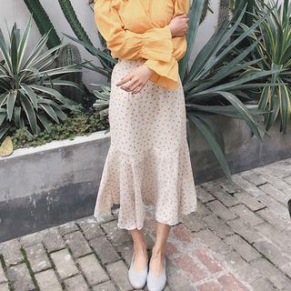 Frill Floral Print Tie-waist Chiffon Dress