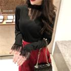 Mesh V-neck Long-sleeve Top / Plain Irregular Skirt