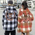 Couple Matching Print Plaid Fleece Zipped Hooded Jacket