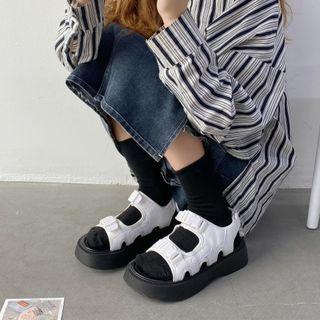 Adhesive Tab Ankle-strap Platform Flat Sandals